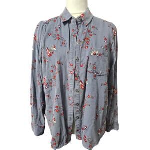 From The Heart Of Anthropologie Building 18 Corduroy Shirt Size 4 Blue Floral
